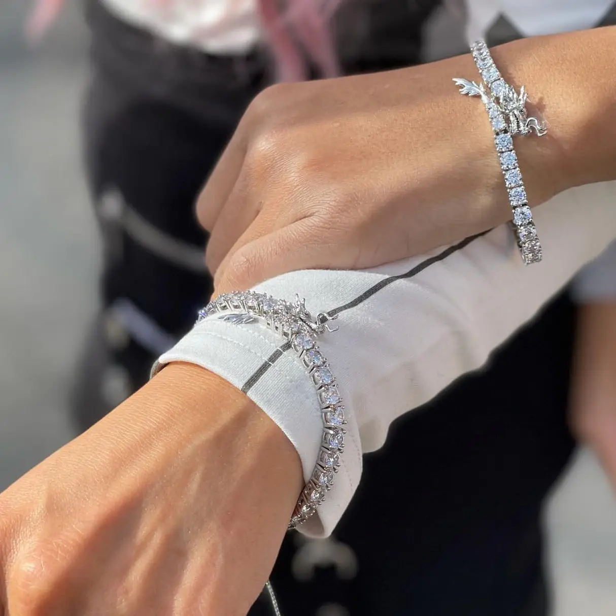 new hip hop design iced out bling 5A cubic zirconia tennis chain Chinese Dragon bracelet