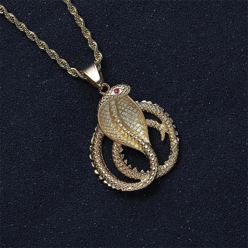 Gold color plating hip hop stainless steel cobra snake head pendant necklace