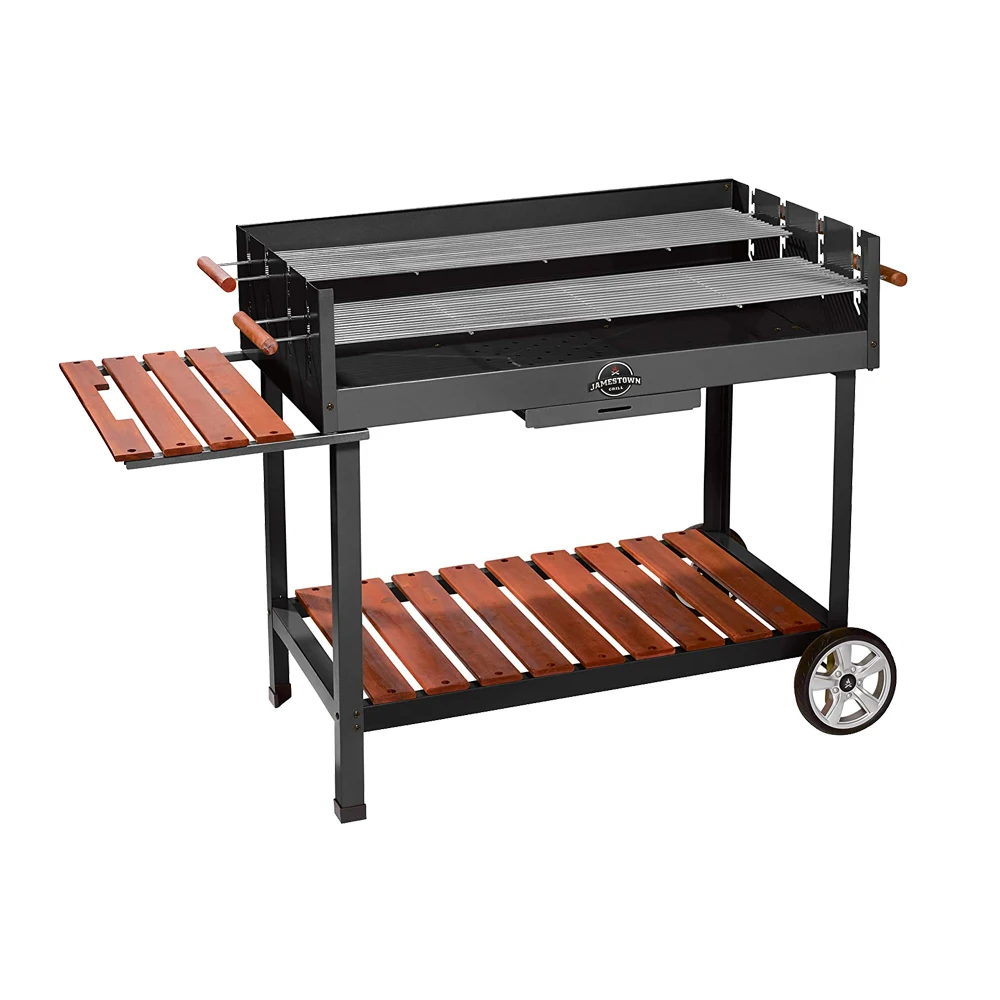 Trolley Grill Machine Camping Height Adjustable Portable Large BBQ Charcoal Grill Cart Ben