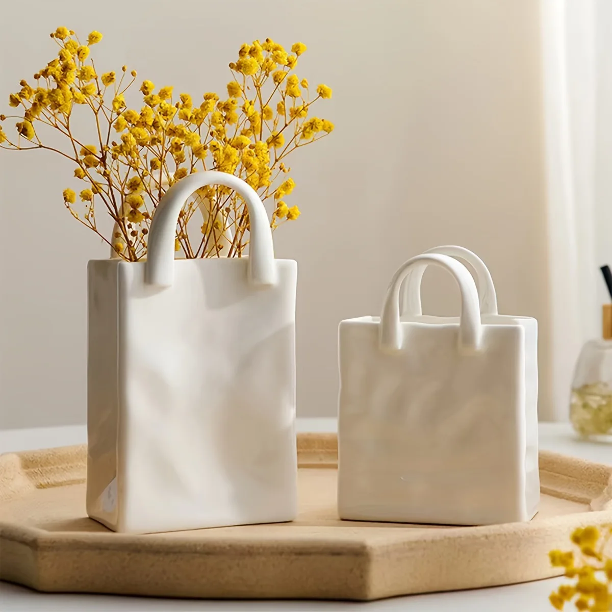Artificial Dried Flower Vase Decoration Living Room Flower Arrangement Modern Nordic Tv Cabinet Art Resin Bag Floral Decoration
