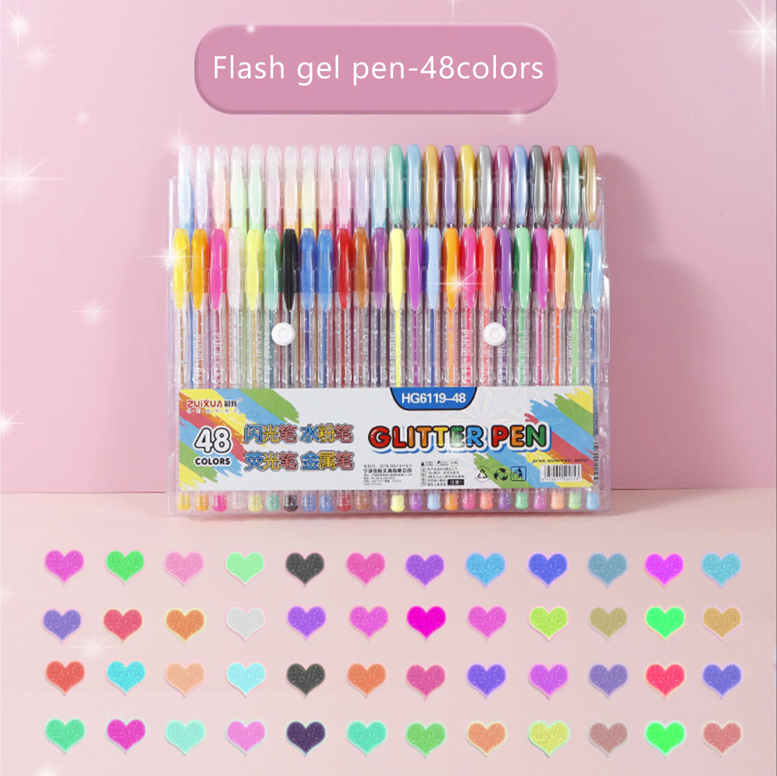Set 12-48 Metallic Pastel Neon Quicksand Glittering Roller Shaking Color Colored Ink 18 Gelly Roll Wholesale Glitter Gel Pen