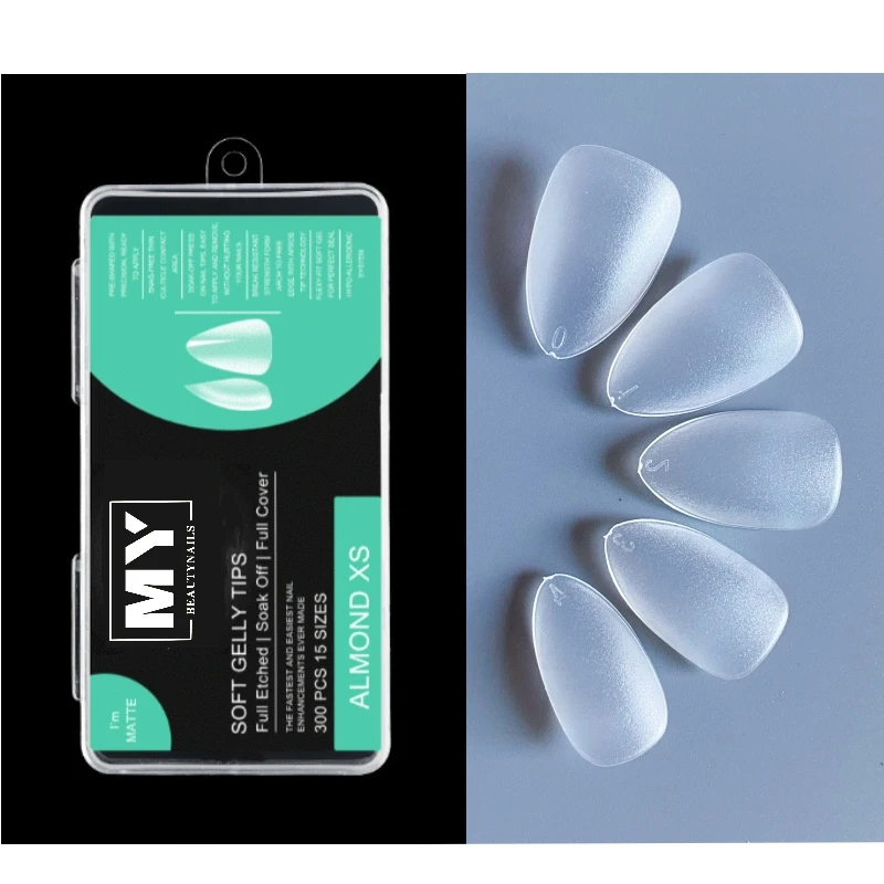 MyBeautyNails private logo full cover x coat gel nails press on nails etched buffed filed matte extra short xxs xs short almond
