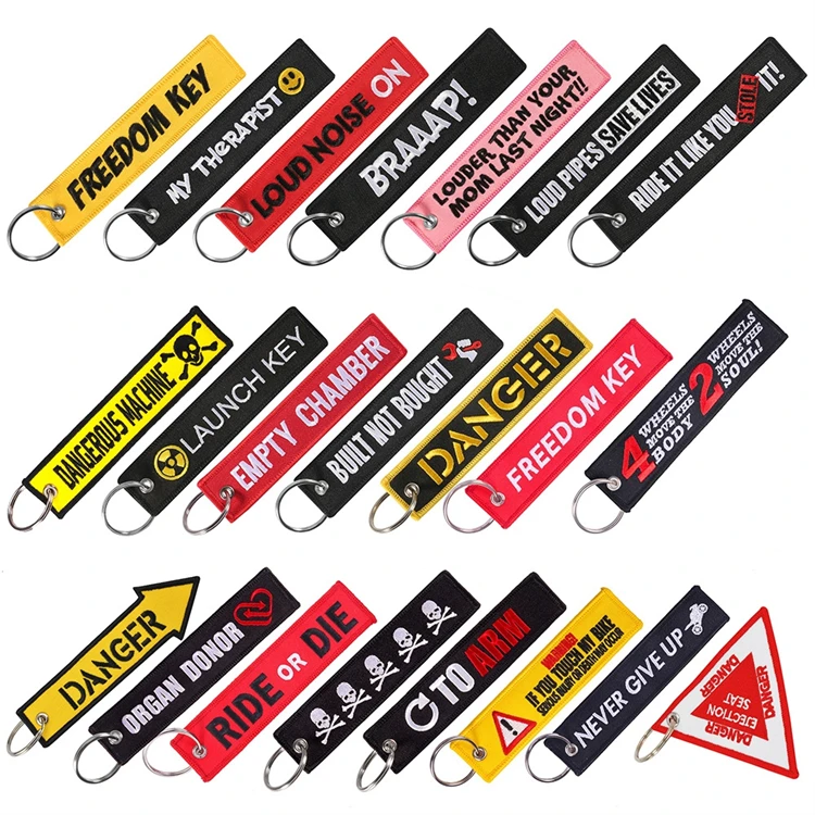 Custom high quality embroidered keychain motorcycle accessories personalized keychain