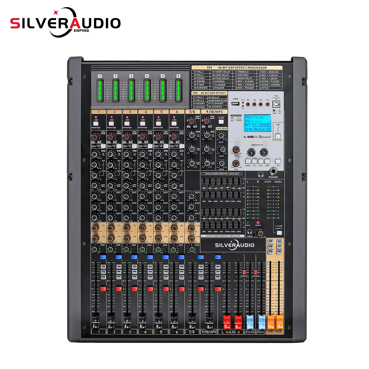 GAX-TFB10 New TFB series mixer 6-channel stage DJ mixer with sound card four group output AUX audio mixer