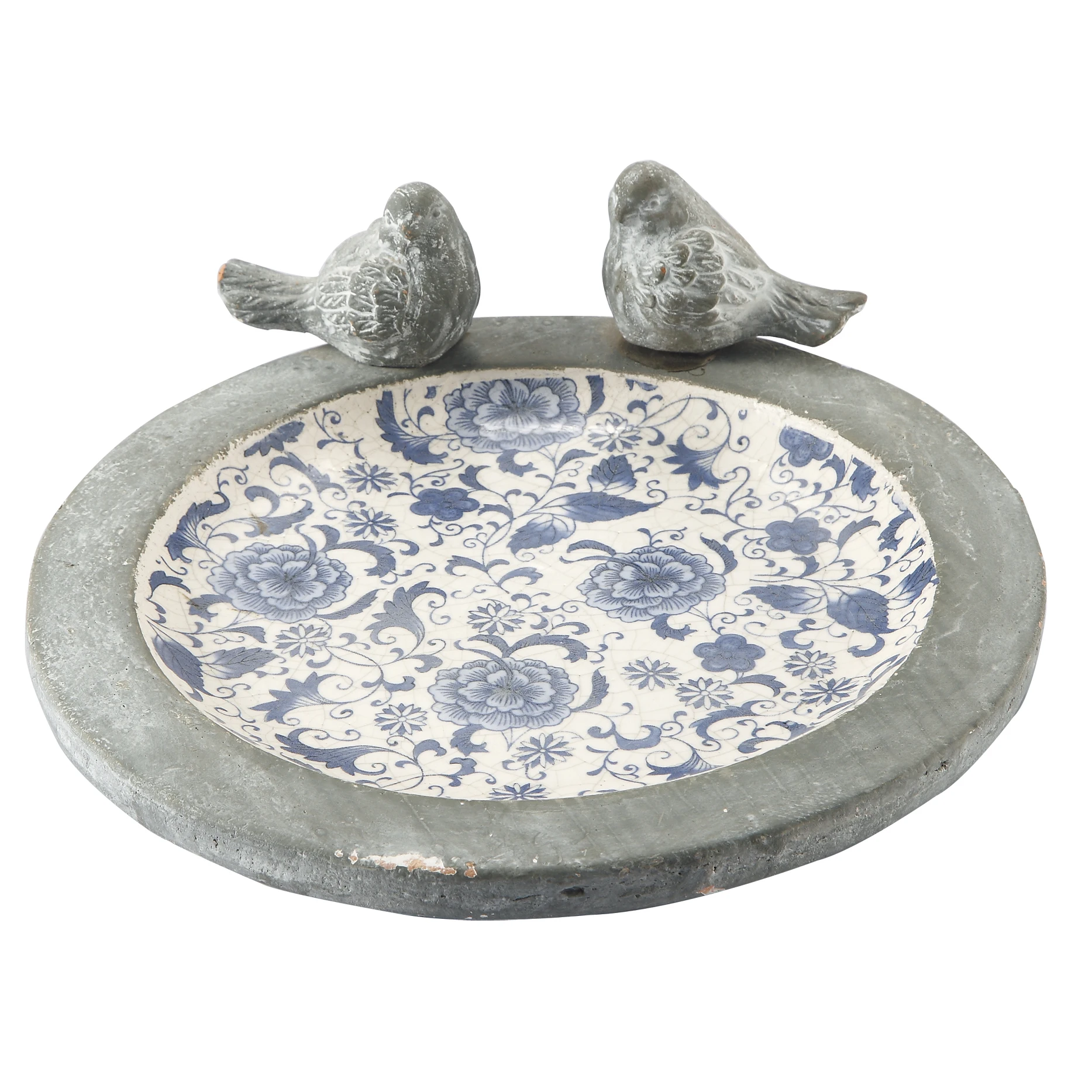 Creative gift item classic handmade garden decorative ceramic bird feeder with flower decal