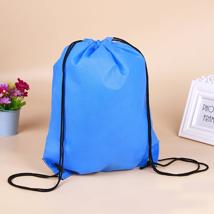 Wholesale eco friendly blue color 80gsm non woven drawstring backpack bag for students