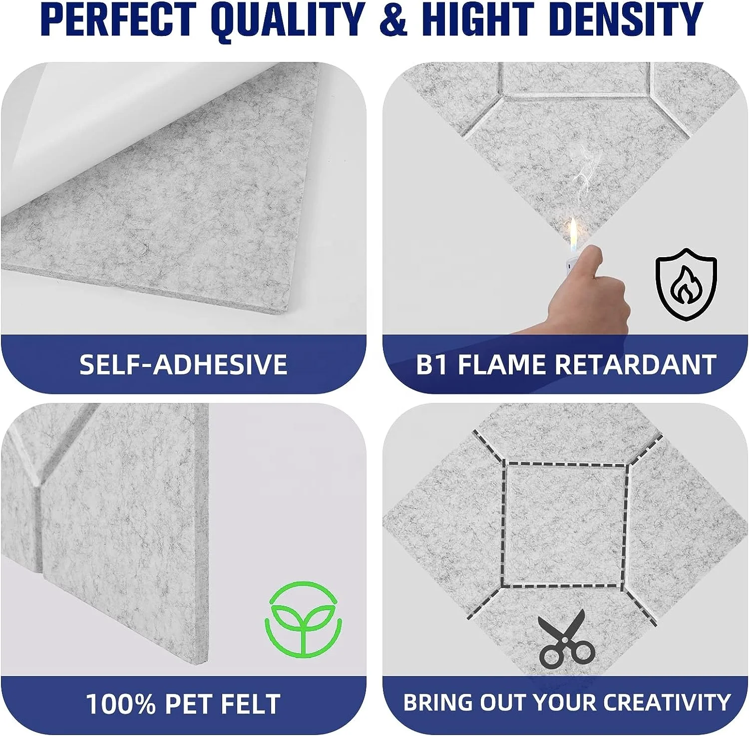 12 Pack Diamond Design Square Polyester Fiber Acoustic Felt Board Self Adhesive PET Acoustic Panels for Wall Sound Absorbing