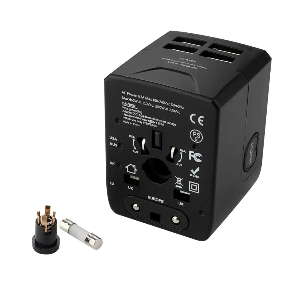 
2020 hot eu plug european schuko travel adapter ac mains universal travel adapter 4 port 