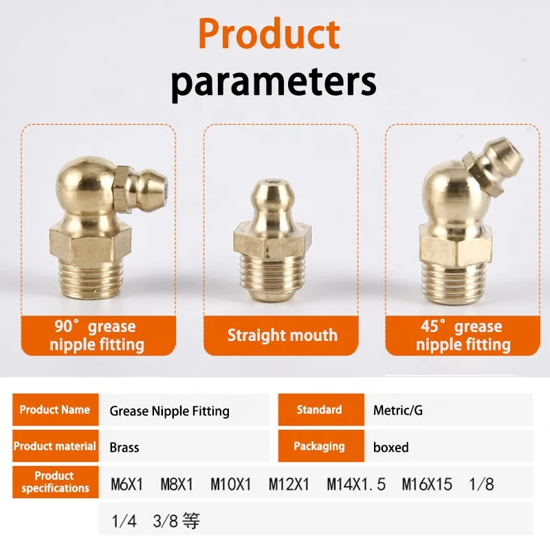 Industrial Metric straight thread brass grease gun nozzle grease nipple fitting m6 m8 m10 1/8npt 3/8