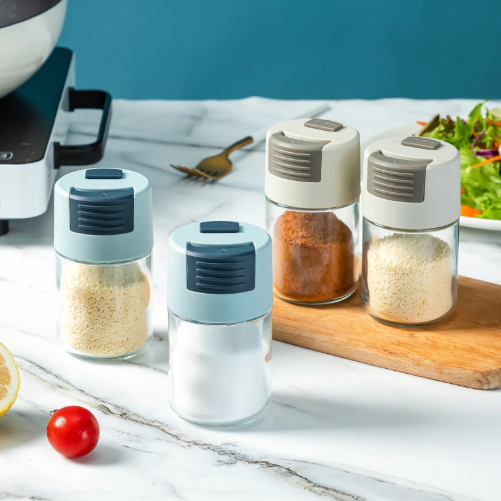 Household food-grade quantitative salt shaker kitchen press-type glass bottle controllable salt 5g cans seasoning tank