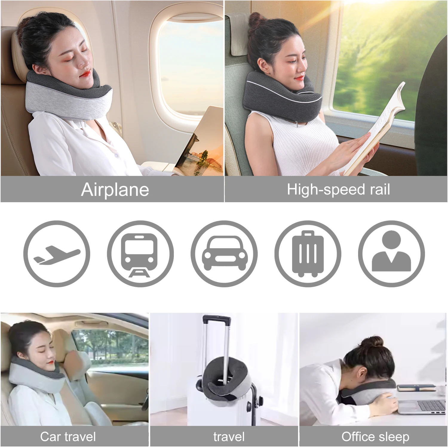 Ergonomic Design 3 In 1 foldable travel neck pillow Set  Memory Foam cooling Relax Flexible Travel Neck Pillow With Eye Mask car