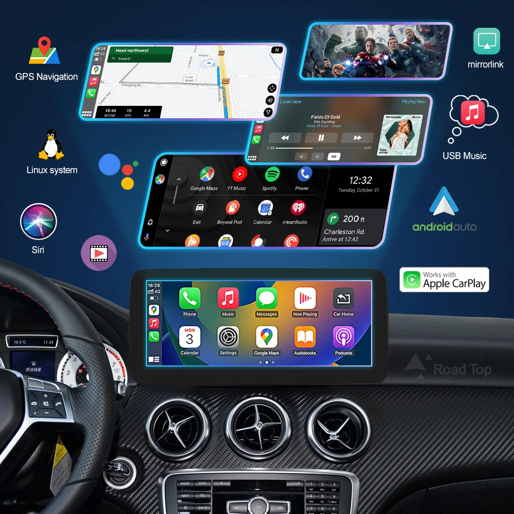 Road Top Wireless CarPlay Android Auto Multimedia Display Screen for Mercedes-Benz A W176 B W246 CLA GLA Class 2013-2015 NTG4.5