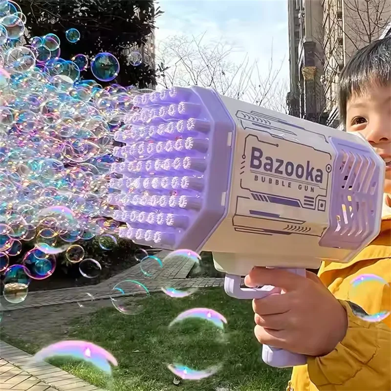 Charging Blowing Maker Gatling Automatic Making Kids Rocket 69 Hole Soap Blower LED Light Toy Children Gift Bubble Gun Machine