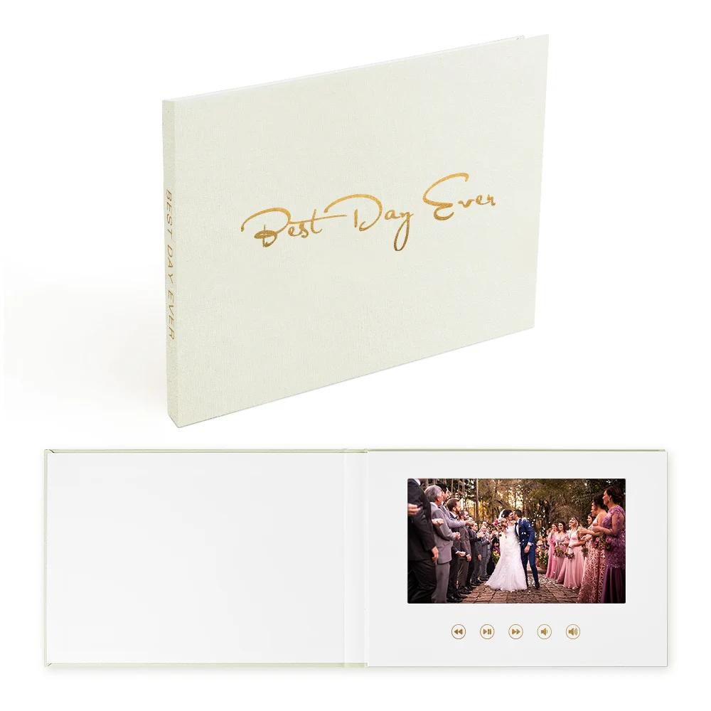 BEST DAY EVER Gold Foil Linen Bound Video Book 7 inch IPS Display 4GB Memory Video Book Mailing Box