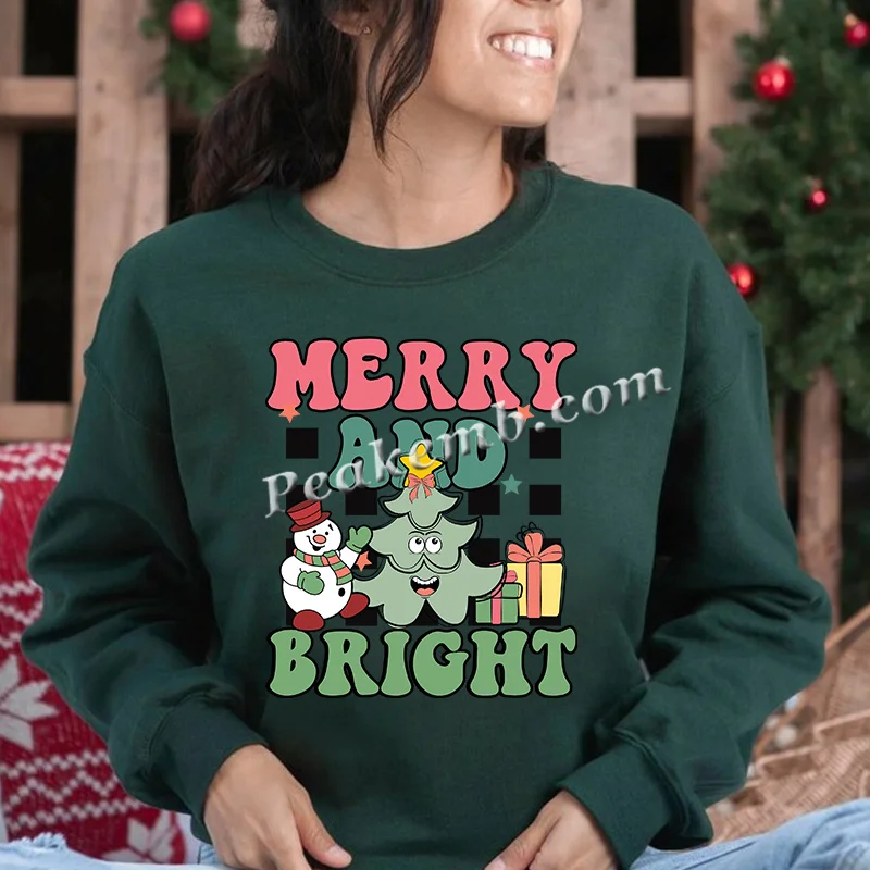 Merry and Bright Print dtf Transfer Christmas Halloween Design Heat Transfer Sticker Screen Print Transfers for Clothes
