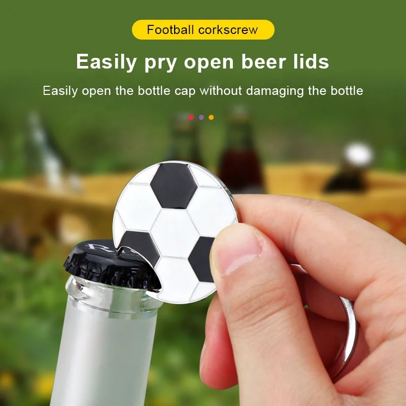 bottle opener keychain soccer ball shape promotional crisite metal key chains  key rings key metal keytrain