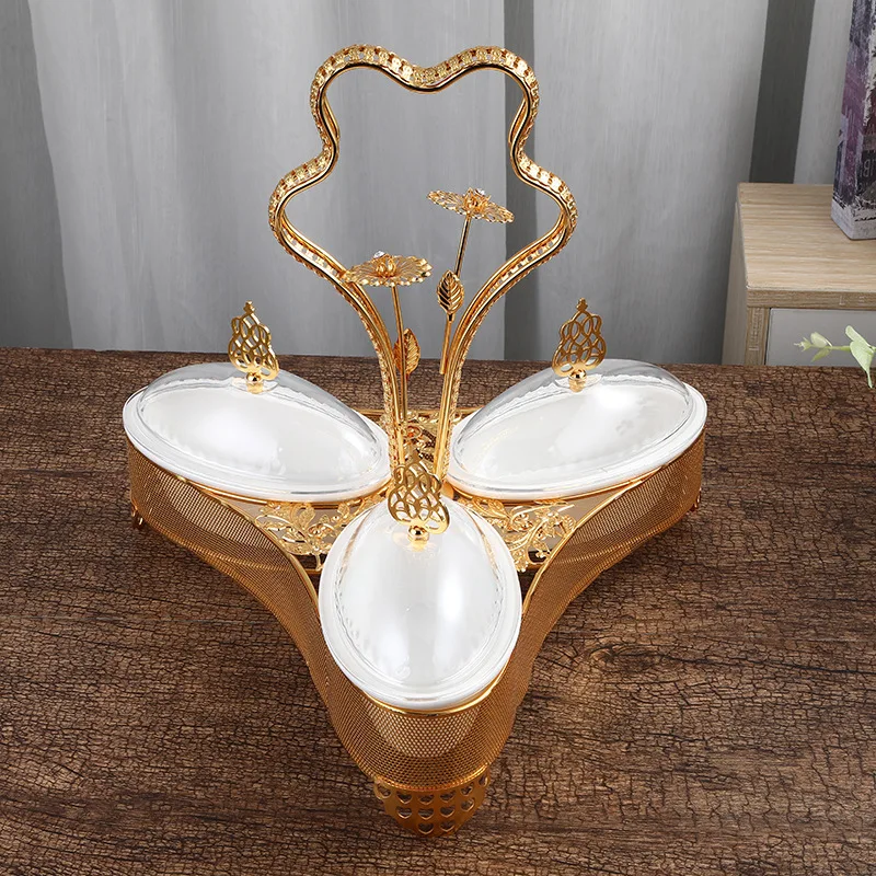Турецкий Роскошный Золотой металлический пластиковый поднос для закусок QIAN HU тарелка сухофруктов с крышкой декоративные тарелки хранения шоколада