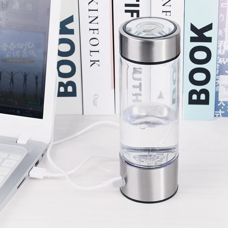 Custom Logo 450ml USB rechargeable glass alkaline hydrogen water bottle portable
