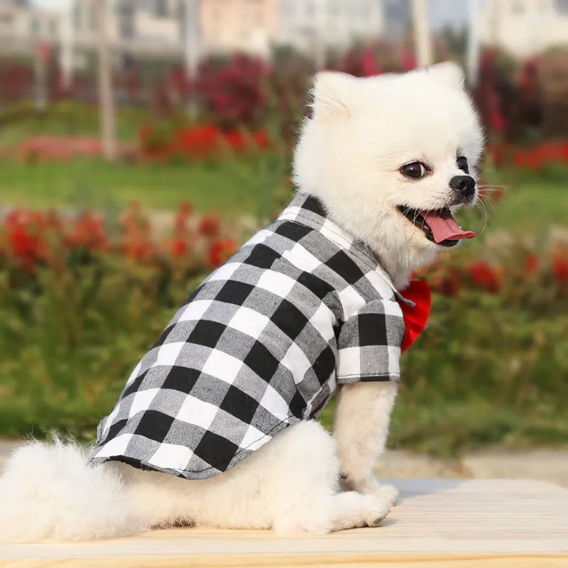 Wholesale  Plaid Striped Shirt Bow plaid design soft close-fitting to go out can wear pet dog  plaid coat