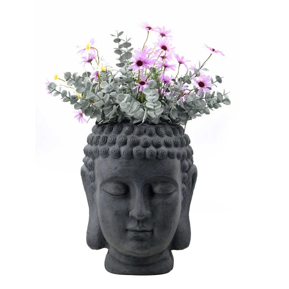 Buddha Head Shape Vase Planter Fiber Cement Flower Pot