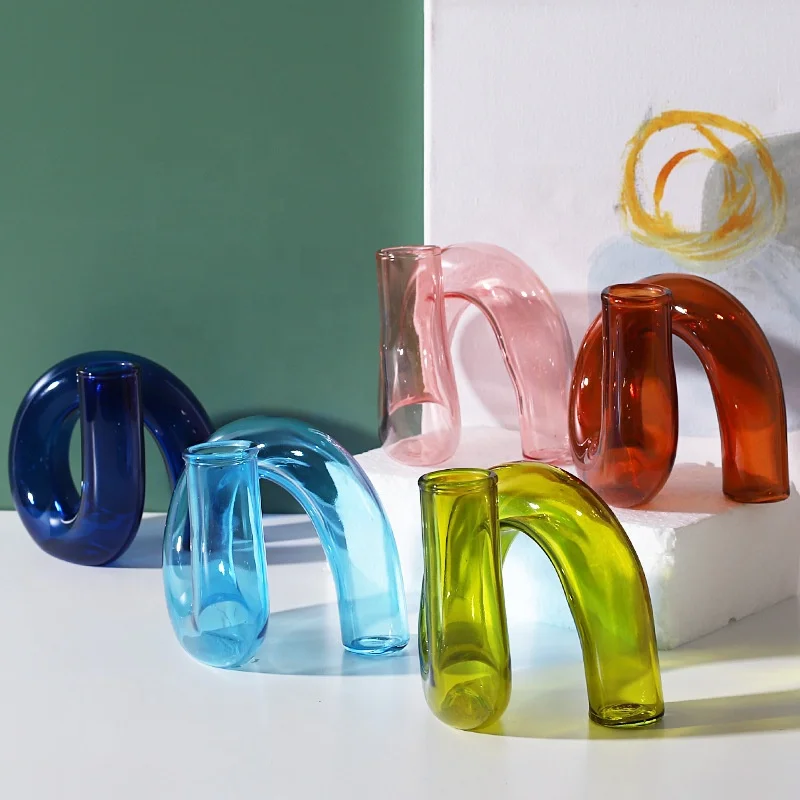 Creative Twisted Glass Vase Hydroponic Bottle Candlestick Flower Pot for Home Decor