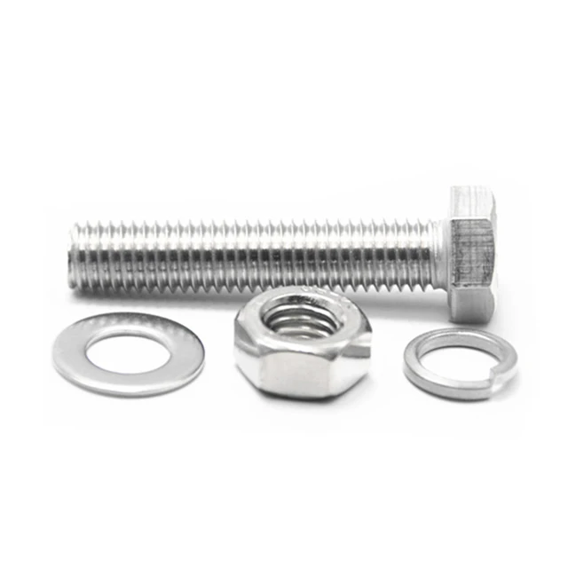 high strength galvanized SEMS DIN933 hex head bolt with nut and spring washers attached M2 to M60