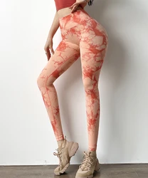 Tking Custom Logo Yoga Gym Wear Women Leggings Butt Lifting Tie Dye Soft Workout Tights Seamless Fitness Scrunch Butt Leggings