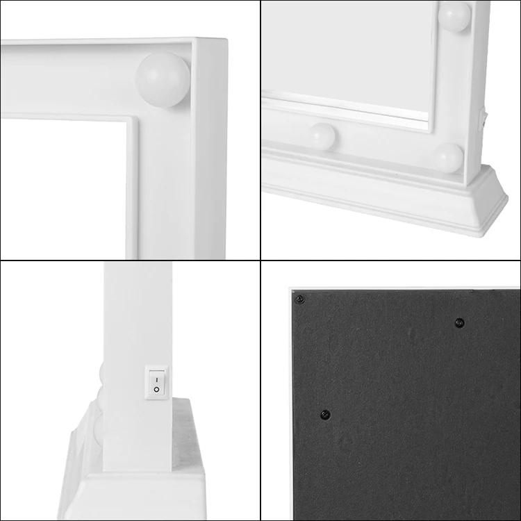Поставщик lumineux miroir pliant de стол стоящие в рамке белое прямоугольное голливудское зеркало светодиодное