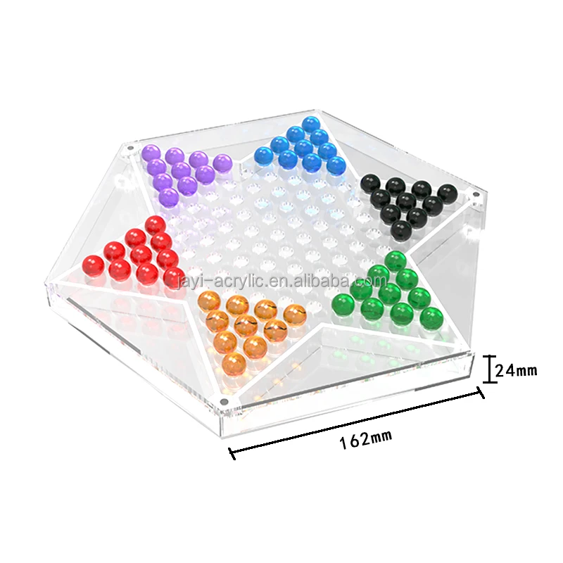 JAYI Custom Acrylic Chinese Checkers Lucite Board Game Set with Colorful Glass Marbles