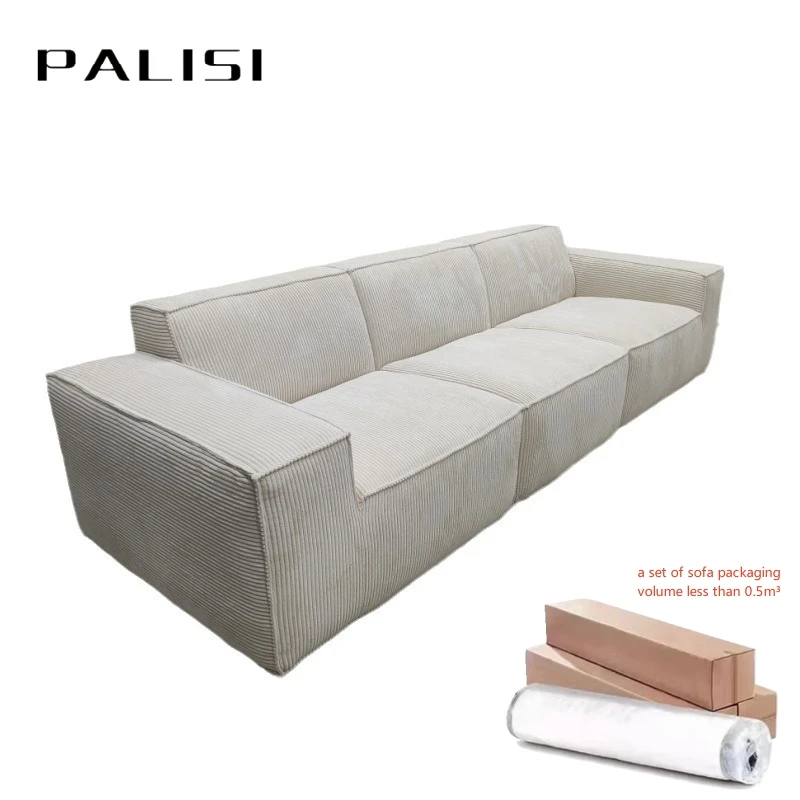 Space Saving Modular Compressed Sofa Furniture Tofu Cube Design Sofa Modern Corduroy Fabric Sectional Compression Sofa