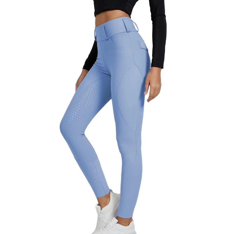 New Arrival Light Blue Women Riding Breeches Full Seat silicone Four Ways Stretch Riding Pants Leggings Equestrian Clothing