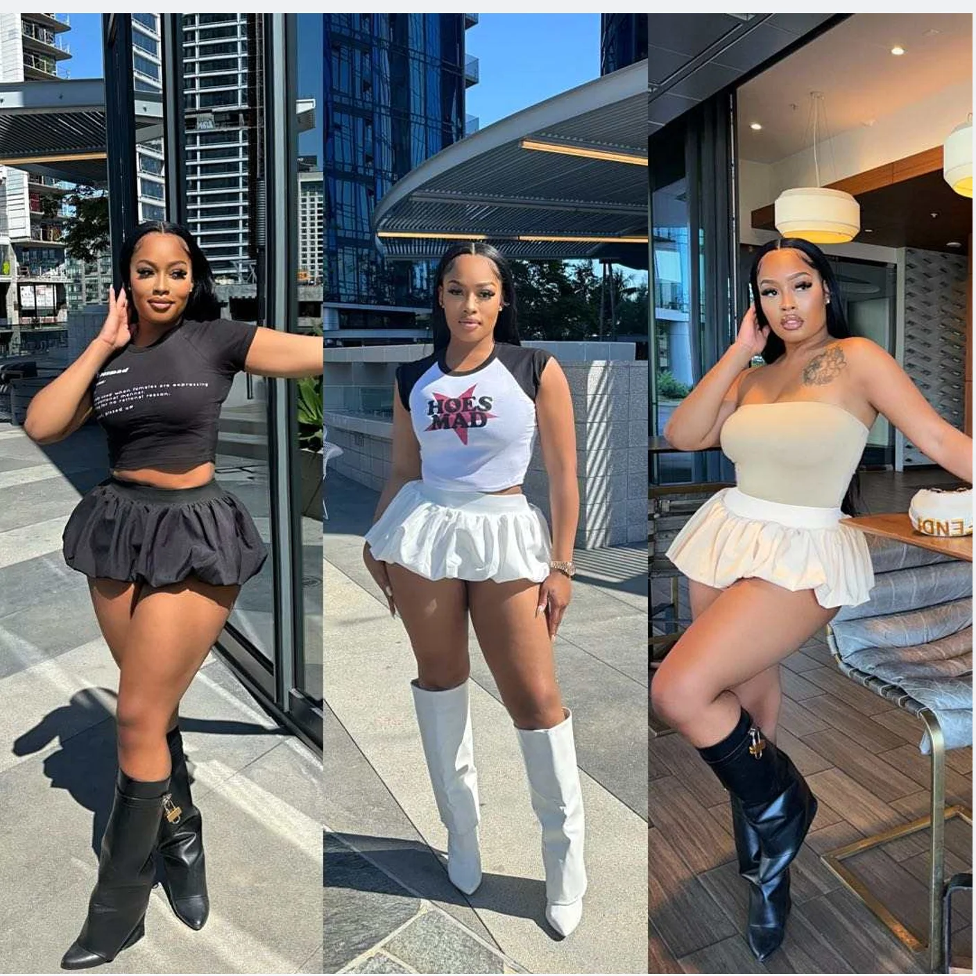 2024  New Bubble Skirt Solid Color Elastic Waist Ultra Short Mini Skirt set skirt and top