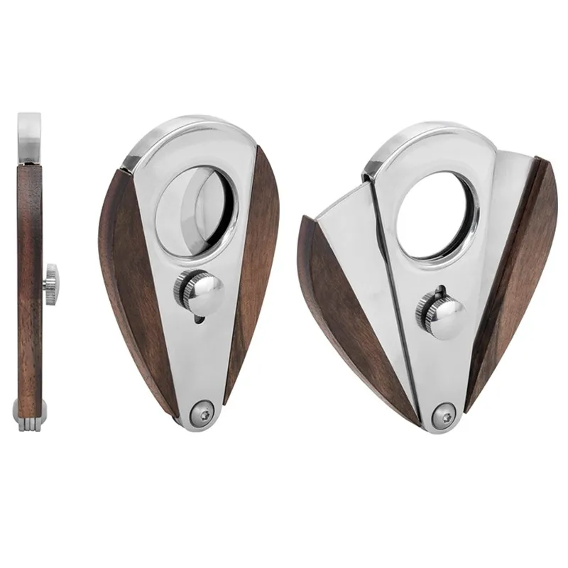 cigar cutter accessories 54 ring gauge teardrop shape double blade wood cigar cutter knife v cut damascus