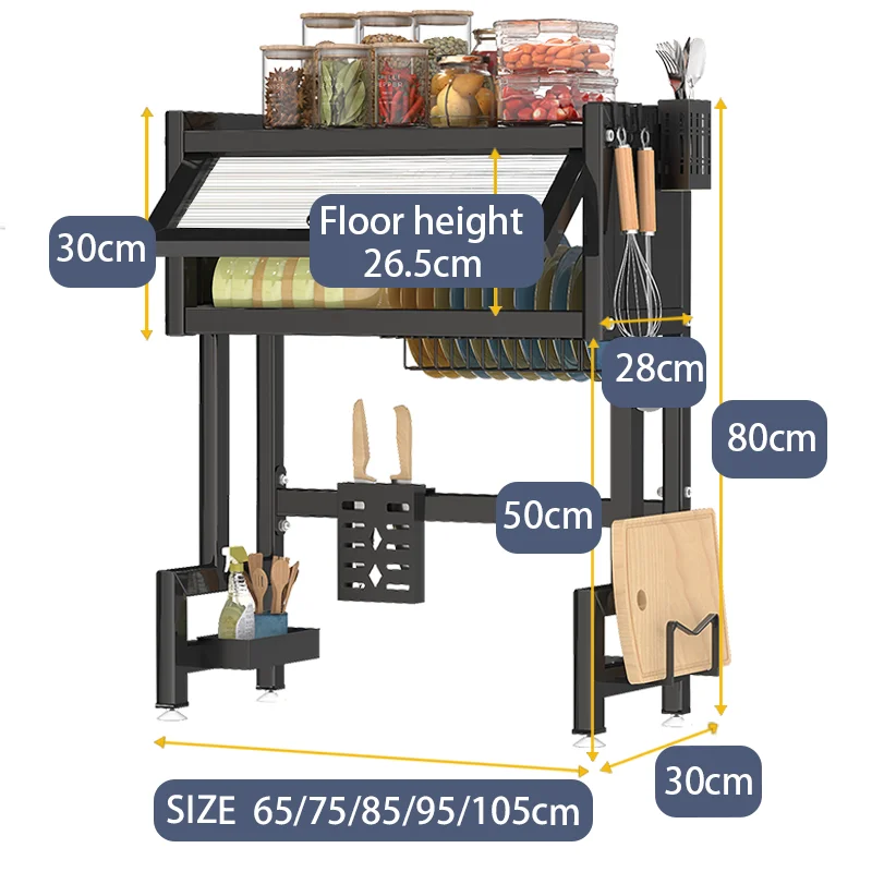 65CM Best Price Combination Use Kitchen Storage Double Layer Household Storage Holder Dish Drying Rack with door Suitable Used