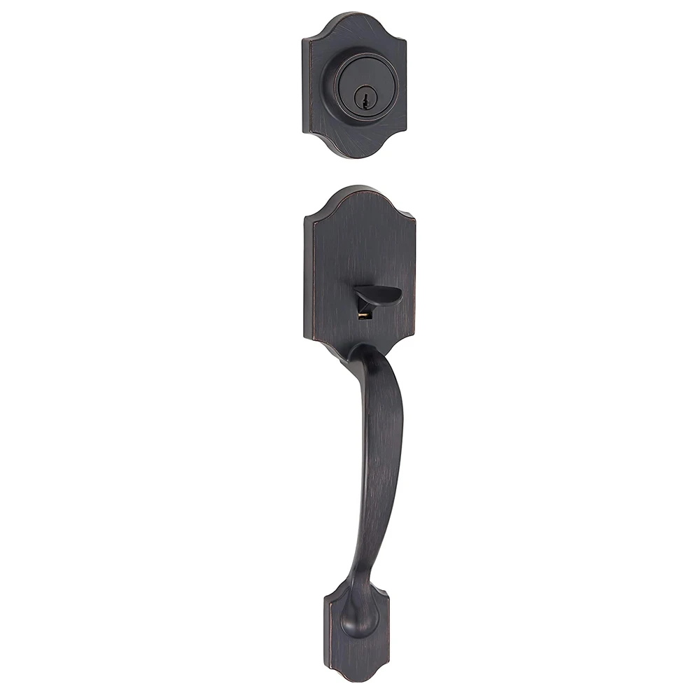 Iron Black Finish Single Cylinder Deadbolt Handle Set with Lever Door Handle Reversible for Right and Left Handed