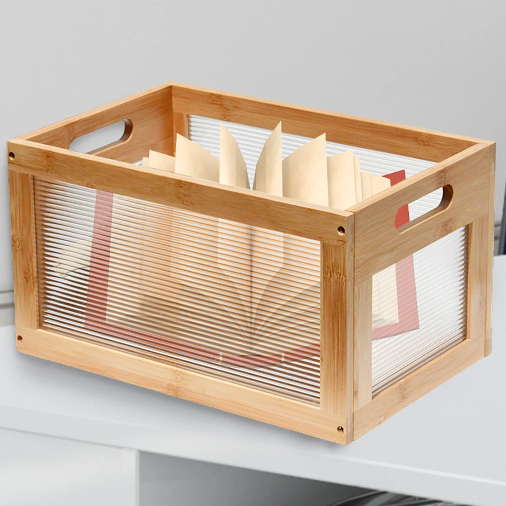 Bamboo Wooden Crate Storage Box for Desktop Home Storage Basket