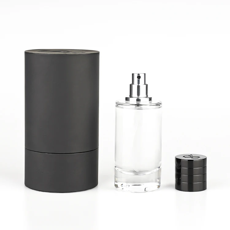 Hot Selling Classic  Cylindrical 50 ml Perfume Glass Bottle Suits With Aluminum Spray Pump and Magnetic Cap