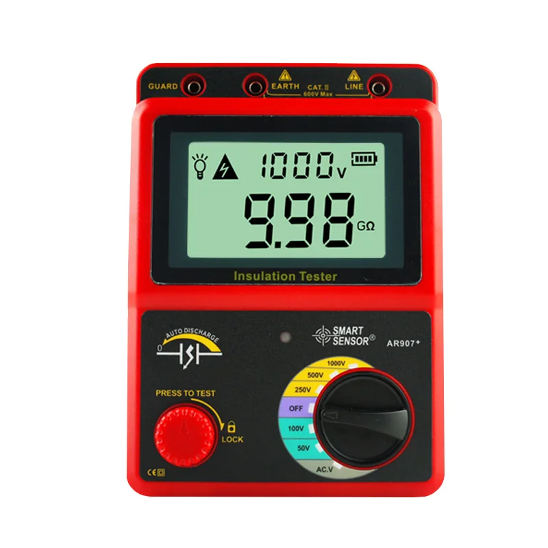 Цифровой тестер изоляционного сопротивления AR907 + умный датчик хорошего качества 1000 В измеритель напряжения