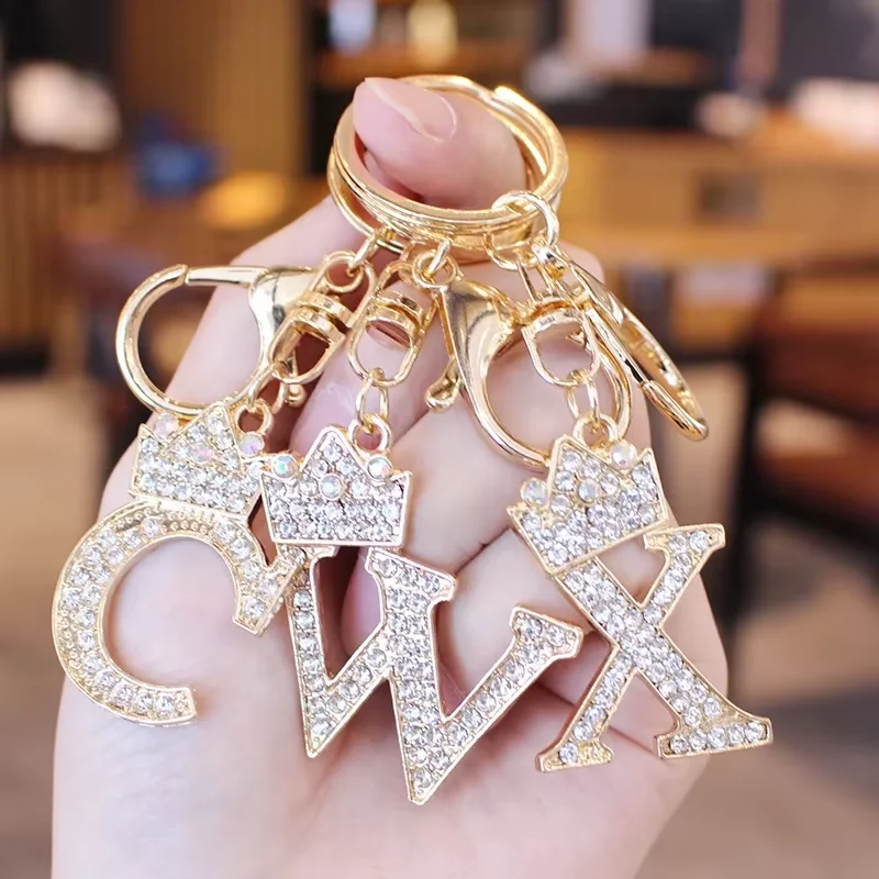 Fashionable Diamond Letter Keychain for Women Purse Bag A-Z Charms for Handbags Girls Rhinestone Alphabet Initial Key Chain