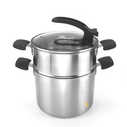 High Quality 304 stainless steel double bottom Couscous Pot Food Steamer Set with Visible Lid