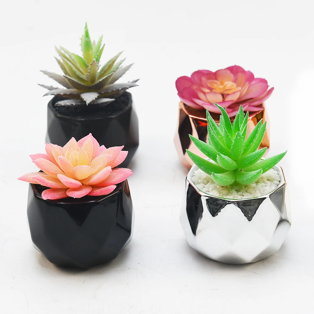 Wholesale custom wedding daily decoration artificial flowers succulents ceramic potted plants, small mini fake plants bonsai