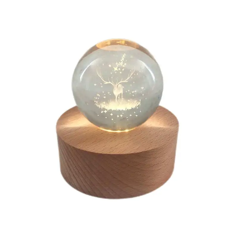 Dreamy whale crystal ball music box Charging Night Light with wood base