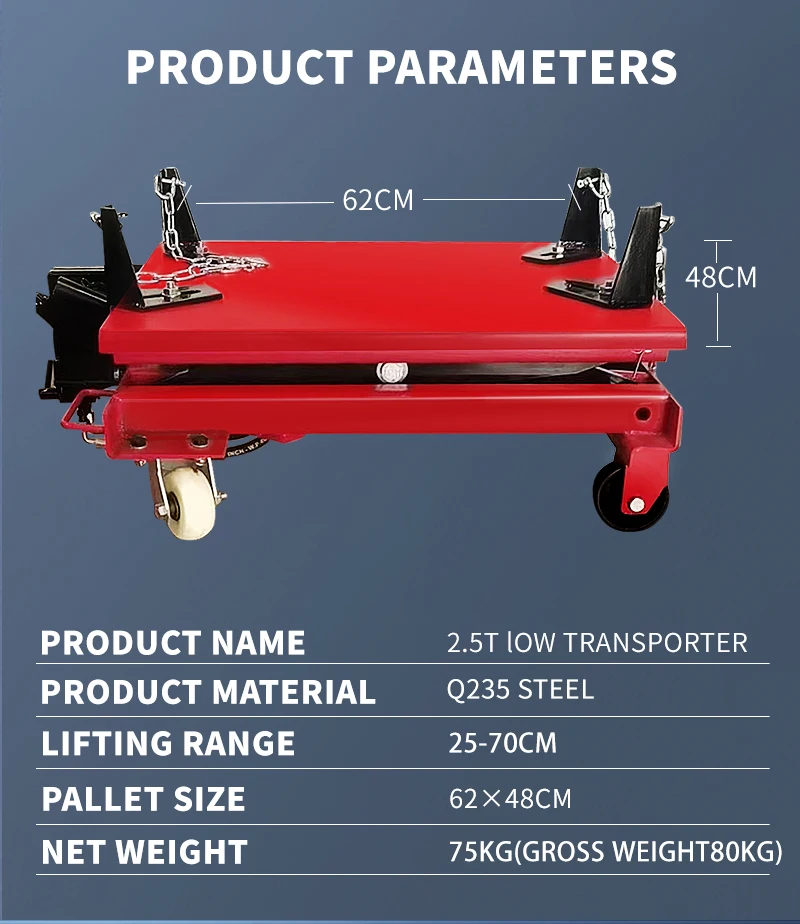Hot Selling Hydraulic Steel Vehicle Transmission Jacks 2.5Ton 2500kg Low Lift Floor Transmission Jack