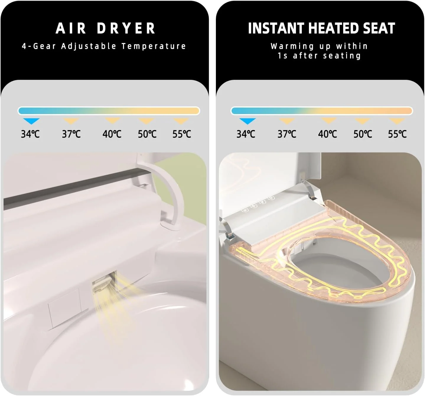 High-End Automatic Electric Ceramic Toilet Smart round Bowl with S-Trap Drainage Remote Control Function Floor Mounted Bathroom
