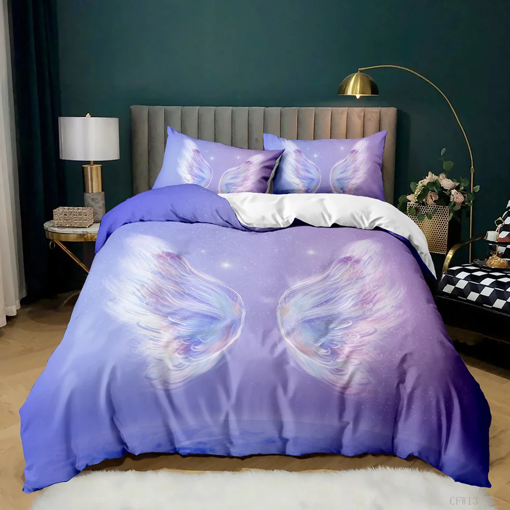 Angel wings 3d printed microfiber fabric duvet covers fashion bedding set