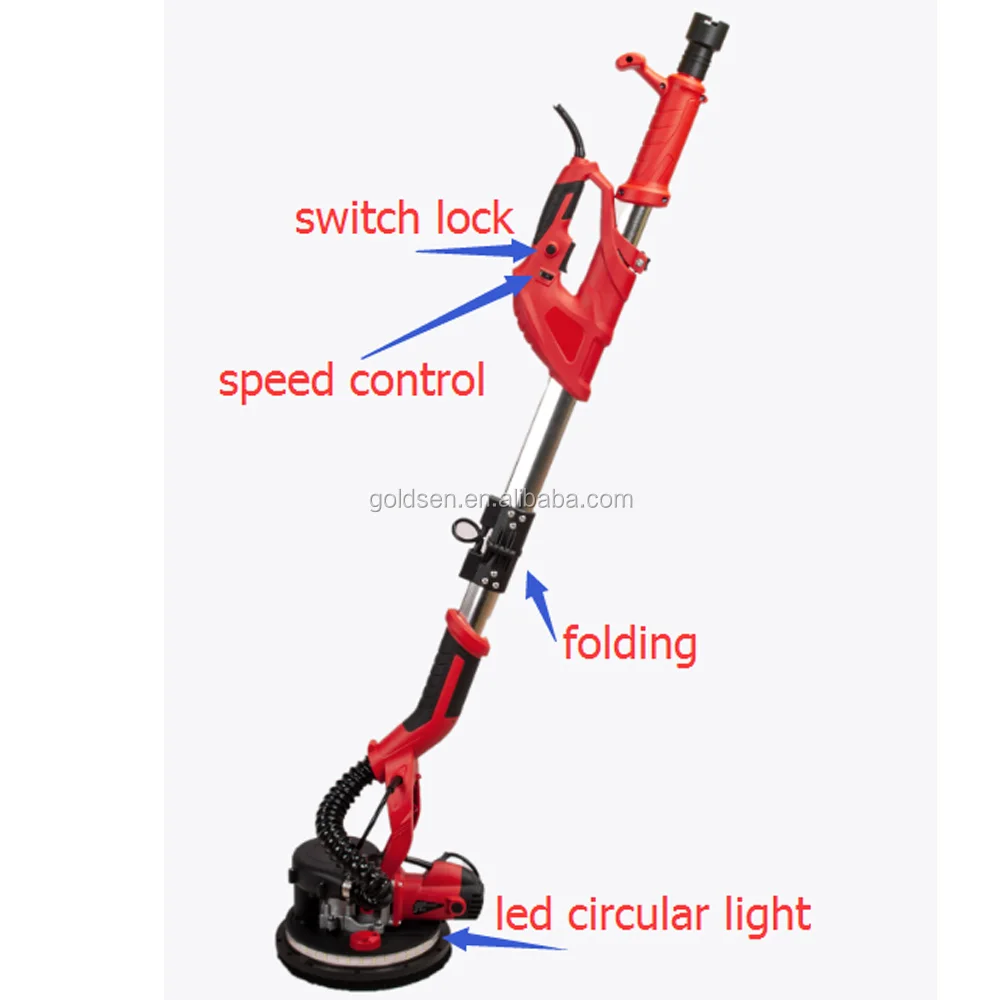 TOLHIT 225mm 750w Long Handle LED Self-Suction Home Ceiling Polishing Sanding Machine Industrial Electric Drywall Sander Machine