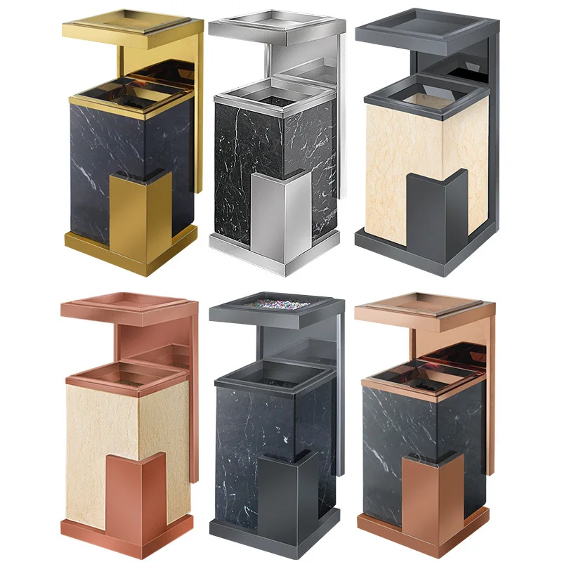 Luxury Design Stone Square Stainless Steel Garbage Bin European Big Size Lobby Trash Bin