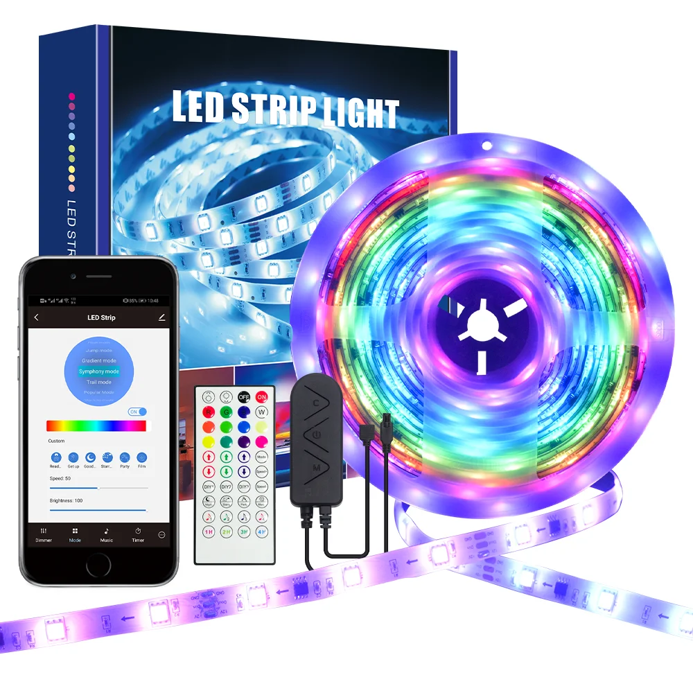 Alexa voice control Wifi Led Strip light 5m IP20/ IP65 RGB Light Strip Kits dream color Led Strip SMD5050 with 3M Adhesive Tape