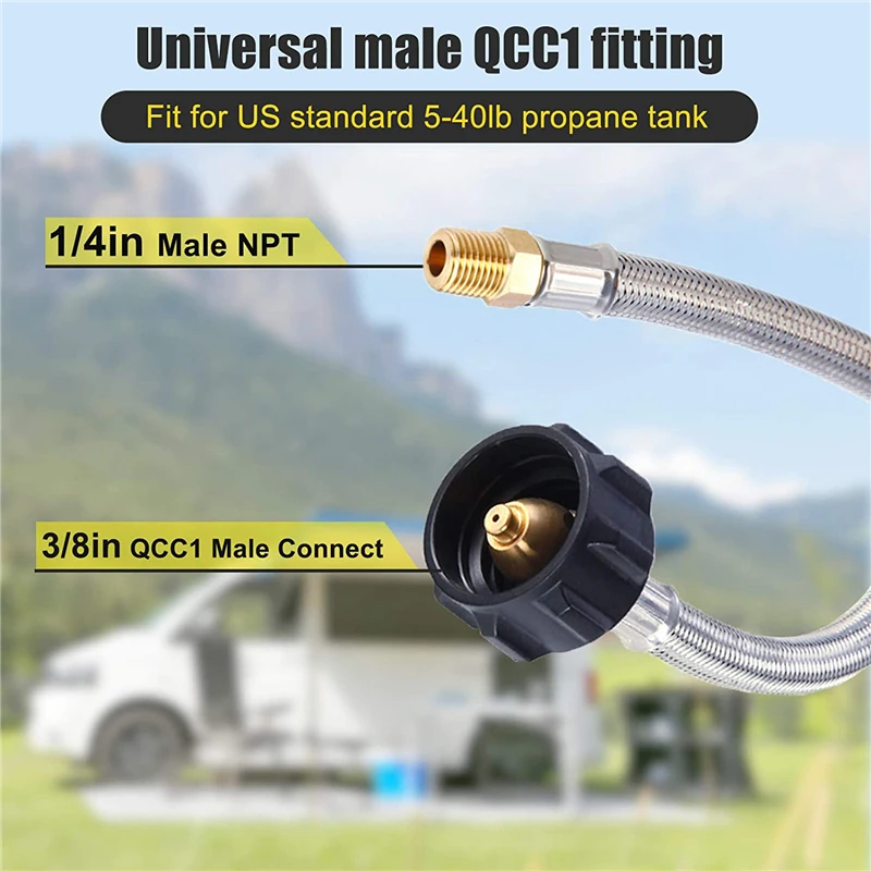 2 Pack 1/4 NPT RV Propane Hose, 12 inch Stainless Steel Braided Propane Tank Pigtail Connector for Standard Two-Stage Regulator