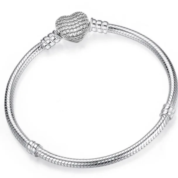 Diy beaded S925 Silver Color Snake Chain Fine Bracelet Fit European Charm Bracelet For Women Diy Jewelry Making